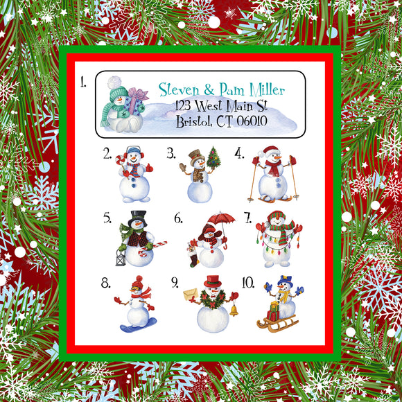 Personalized Cute Christmas and Holiday SNOWMEN Address Labels, Return Address Labels
