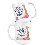 BEAUTIFUL BE YOU Coffee Mug 11 oz or 15 oz with Giraffe in Tutu on Roller Skates