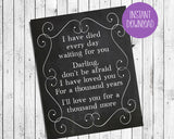 A Thousand Years Song Lyrics Quote Digital Faux Chalkboard Design Wall Decor Instant Download