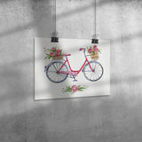 11" x 14" Bicycle with Flowers Poster Print Watercolor Look