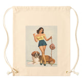 1940's Pinup Girl Hitchhiker Drawstring Canvas Backpack