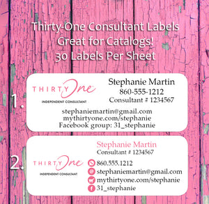 Personalized THIRTY-ONE Consultant CATALOG/Address LABELS, 30 Return Address Labels per sheet