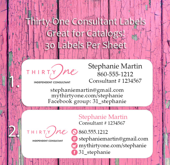 Personalized THIRTY-ONE Consultant CATALOG/Address LABELS, 30 Return Address Labels per sheet