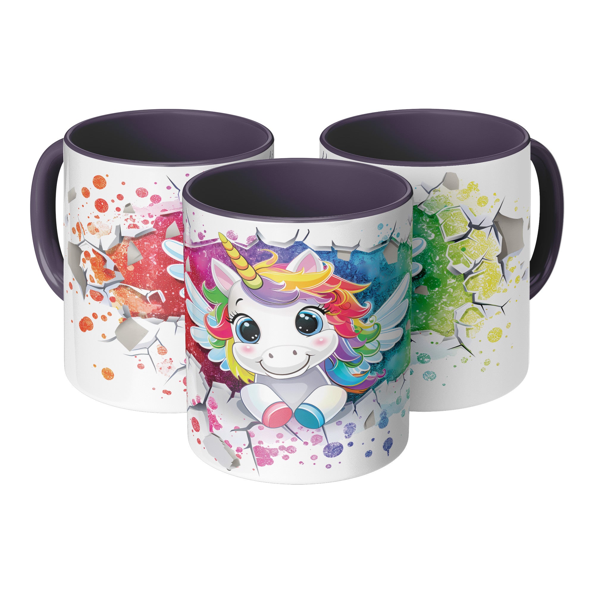 3D Look Rainbow Unicorn 11oz Purple Accent Coffee Mug