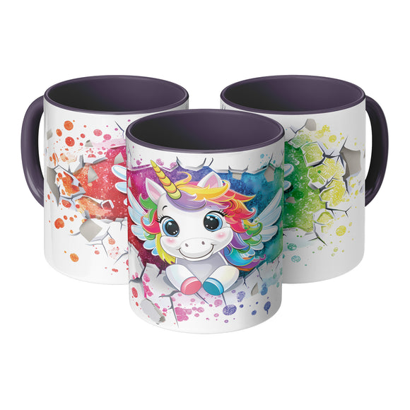 3D Look Rainbow Unicorn 11oz Purple Accent Coffee Mug