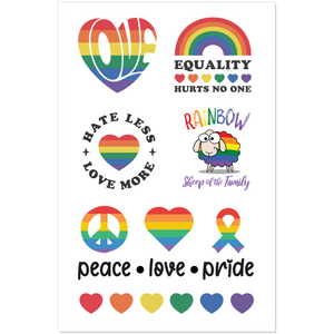 LGBTQ+ PRIDE Kiss Cut Sticker Sheet 6 Different Stickers, 5.5" x 8.5" Weather-resistant Sticker Sheet