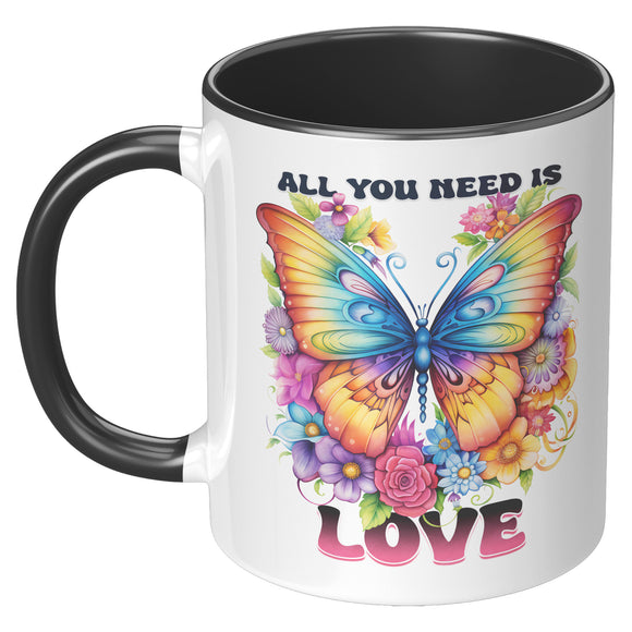 ALL YOU NEED IS LOVE 11oz COFFEE MUG, Plain White or Color Accent