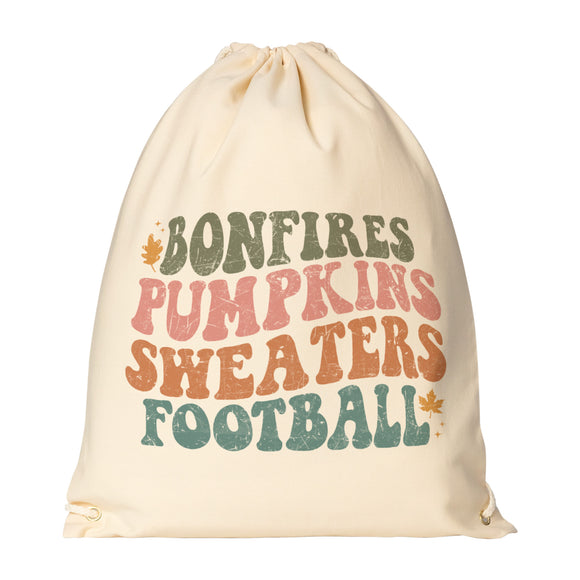 BONFIRES PUMPKINS SWEATERS FOOTBALL Drawstring Canvas Backpack