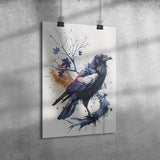 Beautiful Raven Watercolor Style Print 12x18 Poster, Glossy or Matte