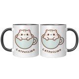CATPUCCINO 11oz COFFEE MUG, Plain White or Color Accent