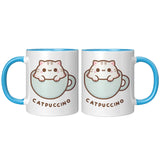 CATPUCCINO 11oz COFFEE MUG, Plain White or Color Accent