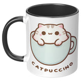 CATPUCCINO 11oz COFFEE MUG, Plain White or Color Accent