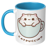 CATPUCCINO 11oz COFFEE MUG, Plain White or Color Accent