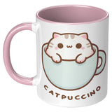 CATPUCCINO 11oz COFFEE MUG, Plain White or Color Accent