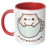 CATPUCCINO 11oz COFFEE MUG, Plain White or Color Accent