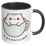 CATPUCCINO 11oz COFFEE MUG, Plain White or Color Accent