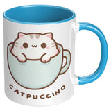 CATPUCCINO 11oz COFFEE MUG, Plain White or Color Accent