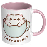 CATPUCCINO 11oz COFFEE MUG, Plain White or Color Accent