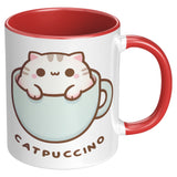 CATPUCCINO 11oz COFFEE MUG, Plain White or Color Accent