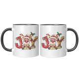 Christmas Joy Cute Reindeer 11oz COFFEE MUG, Plain White or Color Accent