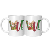 Christmas Love Reindeer 11oz Plain White or Color Accent Coffee Mug
