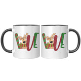 Christmas Love Reindeer 11oz Plain White or Color Accent Coffee Mug