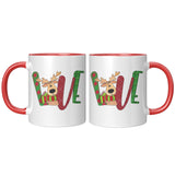 Christmas Love Reindeer 11oz Plain White or Color Accent Coffee Mug