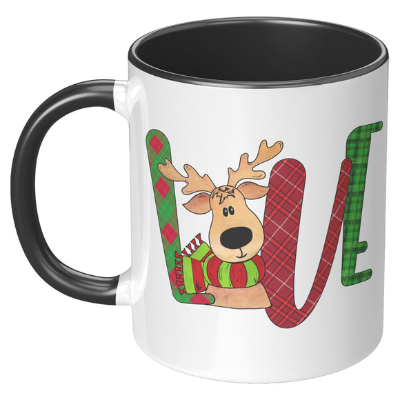 Christmas Love Reindeer 11oz Plain White or Color Accent Coffee Mug