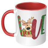 Christmas Love Reindeer 11oz Plain White or Color Accent Coffee Mug
