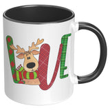 Christmas Love Reindeer 11oz Plain White or Color Accent Coffee Mug