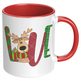 Christmas Love Reindeer 11oz Plain White or Color Accent Coffee Mug
