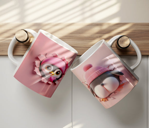 Cute PENGUIN Crashing Through Coffee Mug, 11oz Coffee Mug