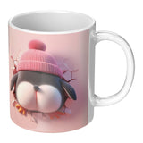 Cute PENGUIN Crashing Through Coffee Mug, 11oz Coffee Mug