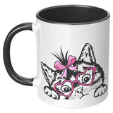 Cute Peeking Kitty Cat with Heart Glasses 11oz Coffee Mug