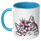 Cute Peeking Kitty Cat with Heart Glasses 11oz Coffee Mug