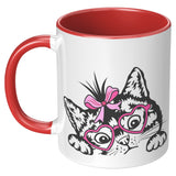 Cute Peeking Kitty Cat with Heart Glasses 11oz Coffee Mug