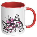 Cute Peeking Kitty Cat with Heart Glasses 11oz Coffee Mug