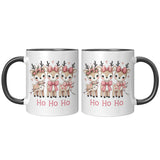 Cute Pink Christmas Reindeer HO HO HO 11oz COFFEE MUG, Plain White or Color Accent