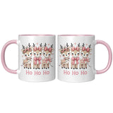 Cute Pink Christmas Reindeer HO HO HO 11oz COFFEE MUG, Plain White or Color Accent