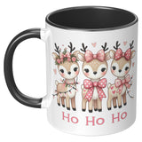 Cute Pink Christmas Reindeer HO HO HO 11oz COFFEE MUG, Plain White or Color Accent
