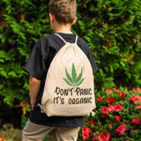 DON'T PANIC, IT'S ORGANIC Drawstring Canvas Backpack
