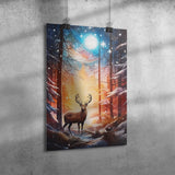 Deer in Wintery Forest Enchanted 12x18 Poster, Matte or Glossy
