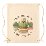 Drawstring Canvas Backpack CACTUS MAKES PERFECT