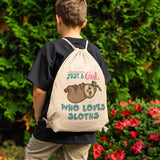 Drawstring Canvas Backpack JUST A GIRL WHO LOVES SLOTHS