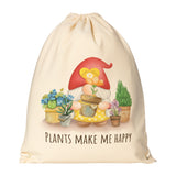 Drawstring Canvas Backpack PLANTS MAKE ME HAPPY GARDEN GNOME