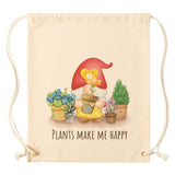 Drawstring Canvas Backpack PLANTS MAKE ME HAPPY GARDEN GNOME