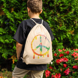 Dripping Paint Tie Dye PEACE SIGN Drawstring Canvas Backpack