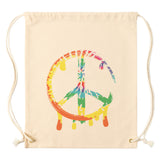 Dripping Paint Tie Dye PEACE SIGN Drawstring Canvas Backpack