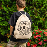 EASILY DISTRACTED BY BOOKS Drawstring Canvas Backpack