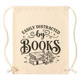EASILY DISTRACTED BY BOOKS Drawstring Canvas Backpack